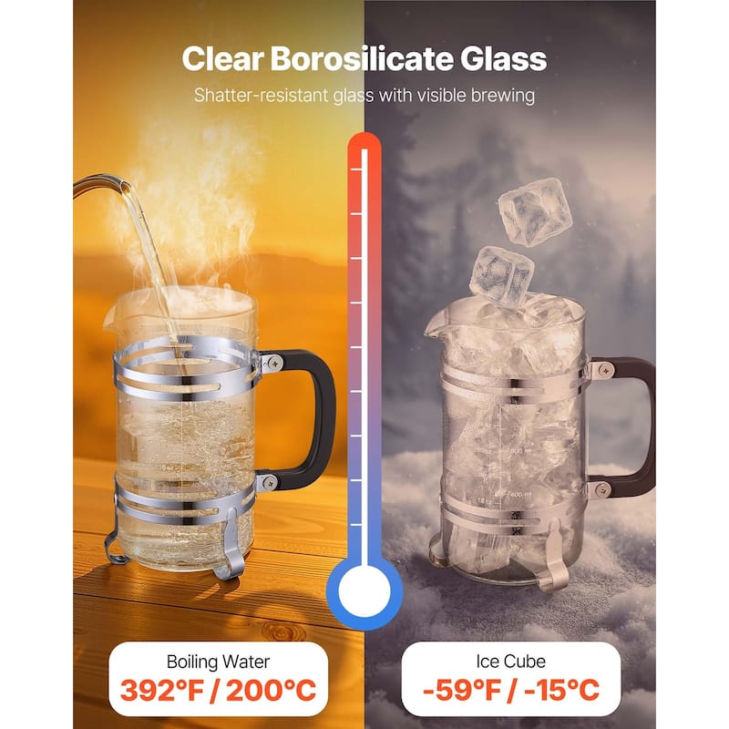 Large 34oz Glass French Press with Stainless Steel Filter - 6.69 x 4.13 x 8.46 inch
