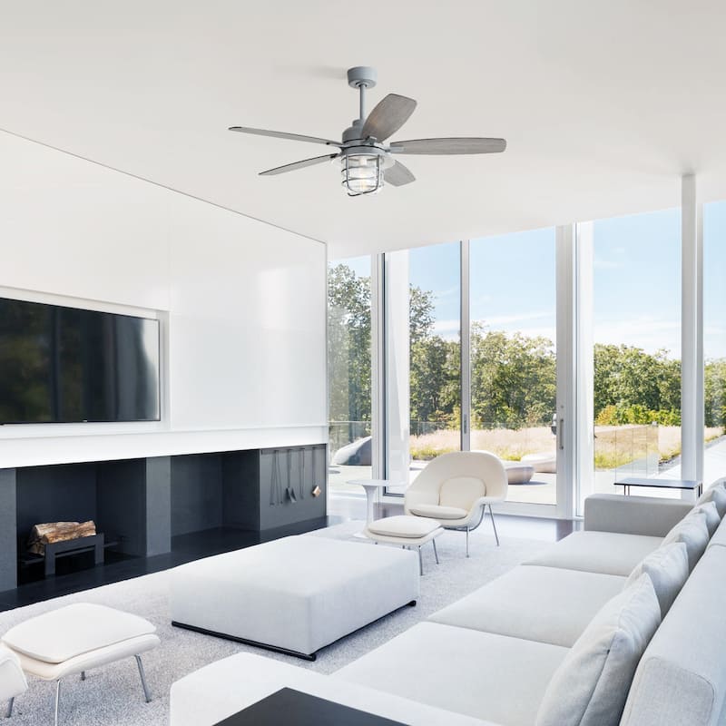 52-Inch Ceiling Fan With E26 Light, 5 Plywood Blades,6 Wind Speed - Cement Grey
