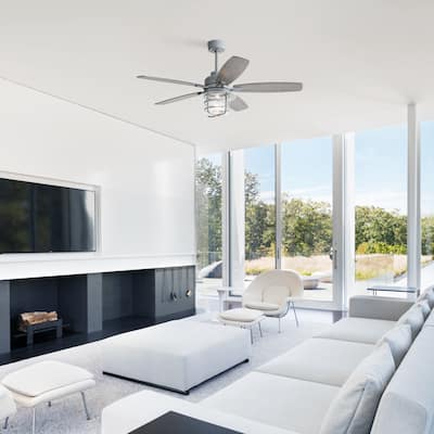 52-Inch Ceiling Fan With E26 Light, 5 Plywood Blades,6 Wind Speed - Cement Grey
