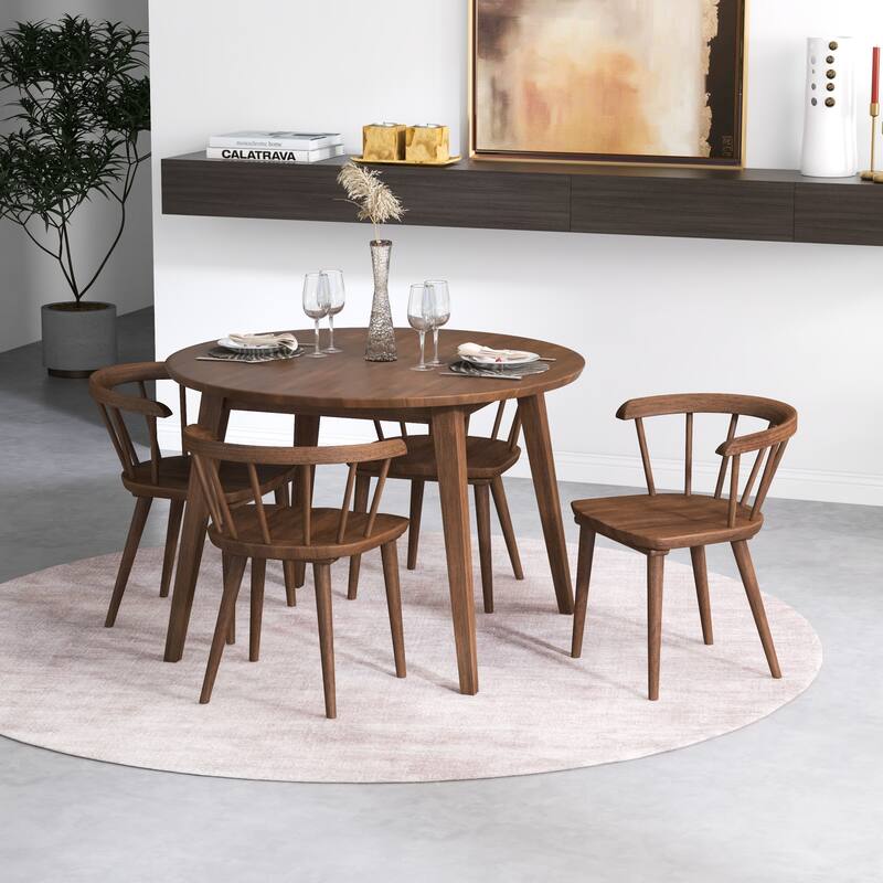 Fiorentina Mid Century Modern 43-inch Round Solid Wood Dining Table in Brown