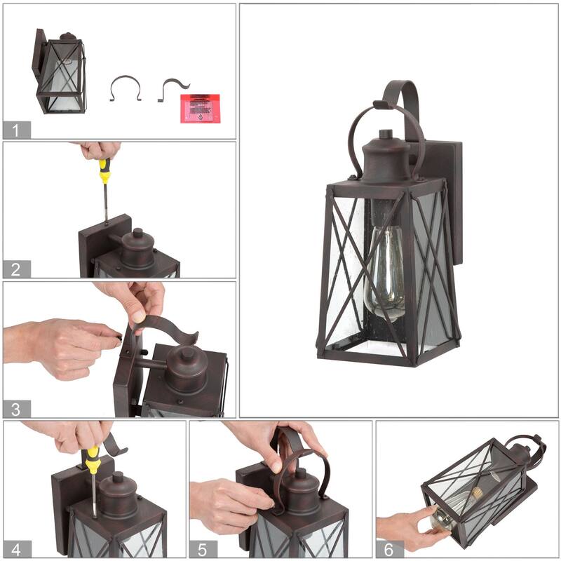 Black 1-Light Outdoor Wall Sconce Patio Lantern Light with Seeded Glass