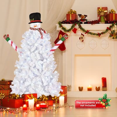 6.5ft Snowman Shape White Flocking 140 Lights Cool Color 8 Modes Christmas Tree - N/A