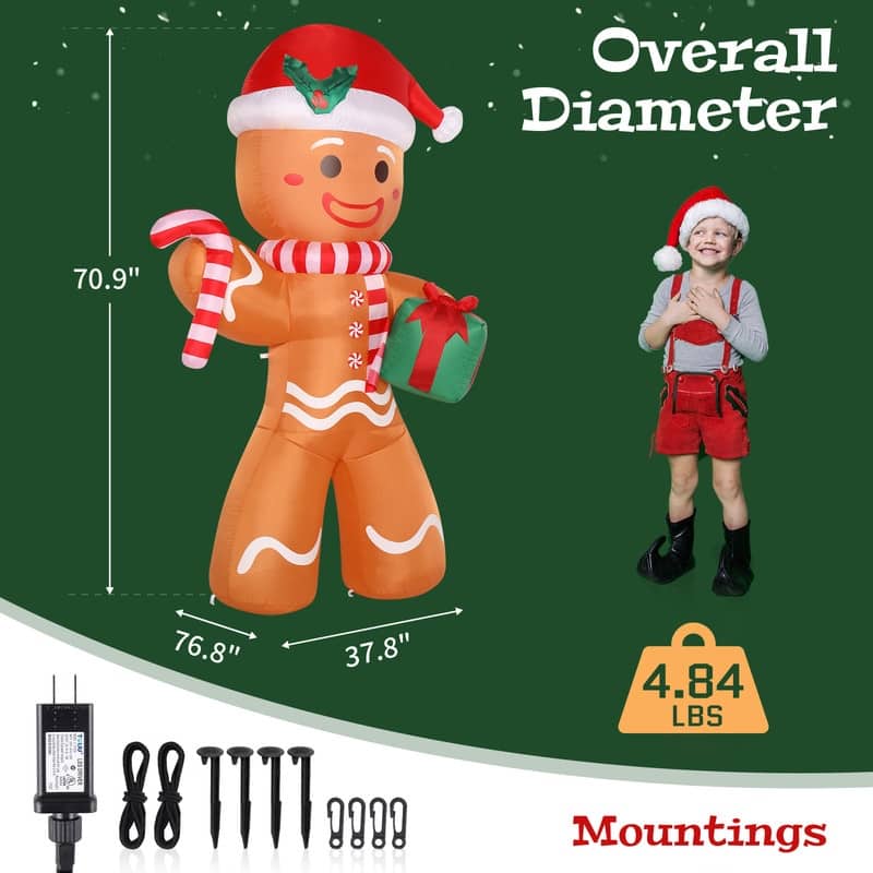 LED Lights Gingerbread Man Holding Gift Garden Gingerbread Man Decoration