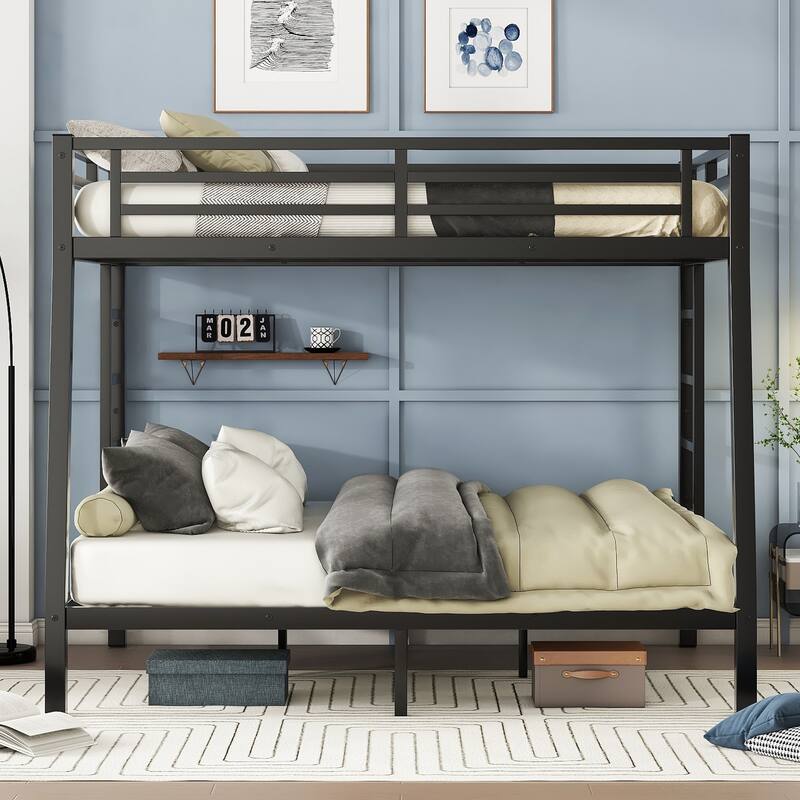 Metal Bunk Bed with Space-Saving Design and Ladder for Teens