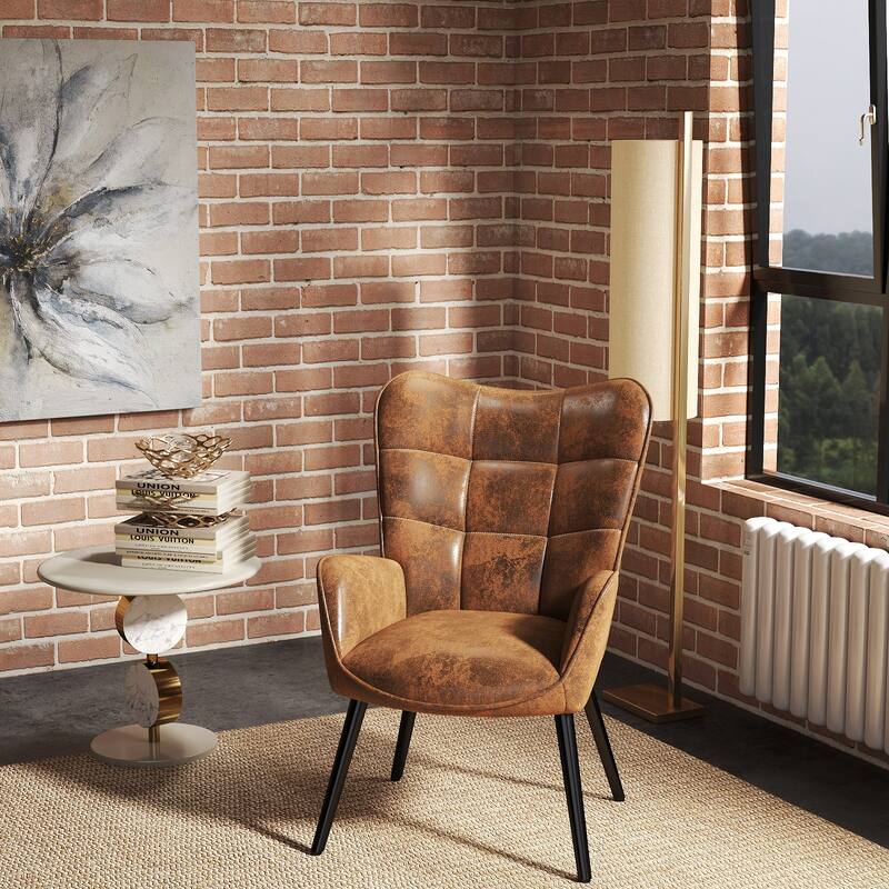 Homy Casa Modern Upholstered Accent Chair with Armrests and Wooden Legs for Living Room and Reading Nook