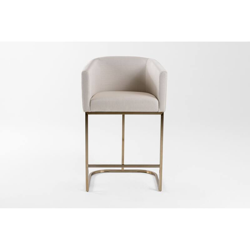 Modrest Yukon Modern Off White Fabric & Brushed Brass Counter Chair