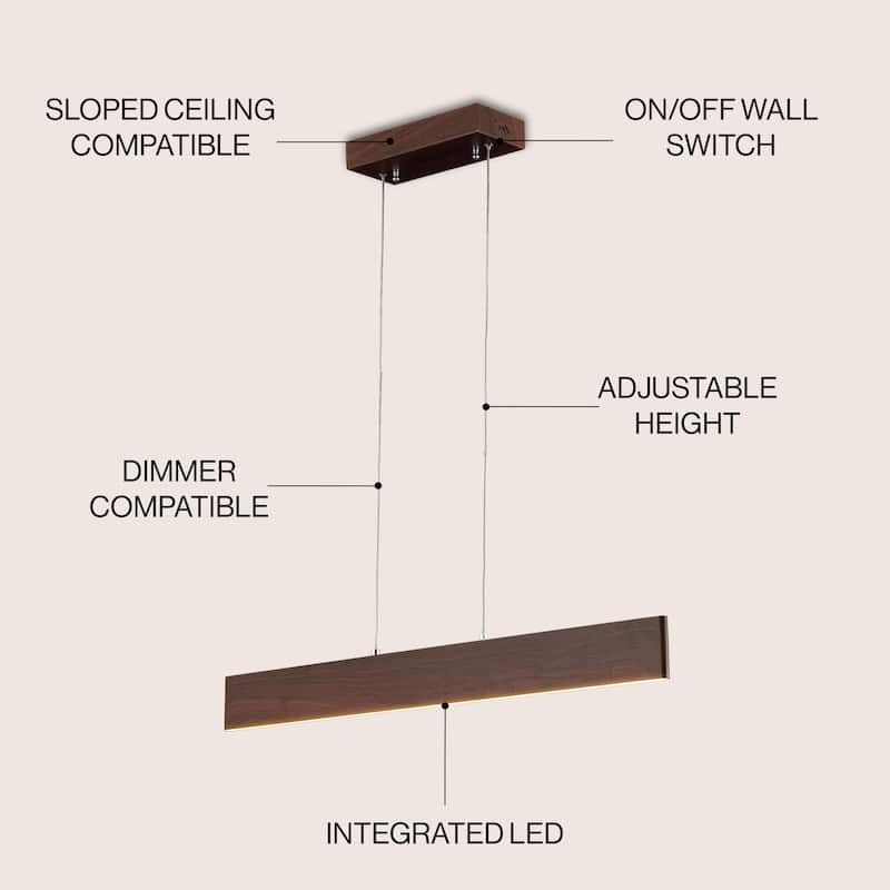 Julian 40" Dimmable Adjustable Integrated LED Metal Linear Pendant, by JONATHAN Y