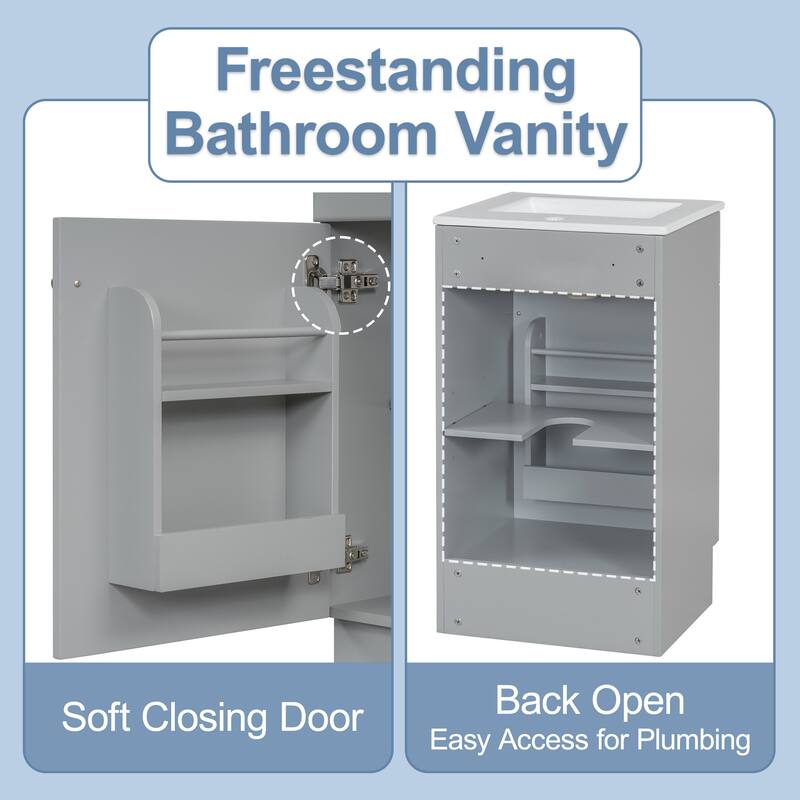 18" Bathroom Vanity with Sink, Vanity Cabinet with Door Shelf and Adjustable Shelf