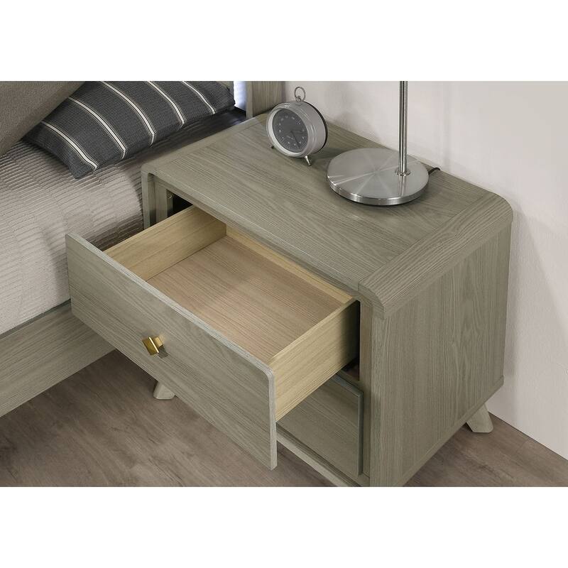Bedroom Set Grey Finish Contemporary Bed Nightstand Dresser Mirror Chest
