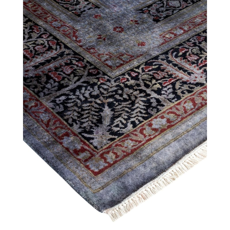 Overton Hand Knotted Wool Vintage Inspired Modern Contemporary Overdyed Gray Square Area Rug - 7' 10" x 8' 5"