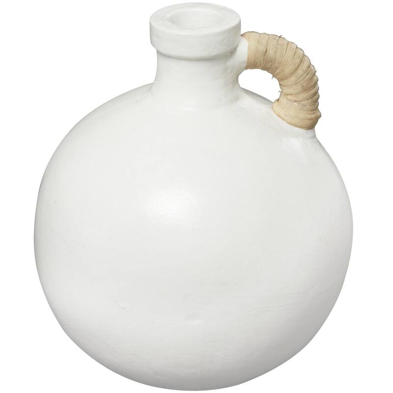 Ceramic Jug Inspired Decorative Vase with Rattan Wrapped Handle - Black or White - Roche River Decor - White