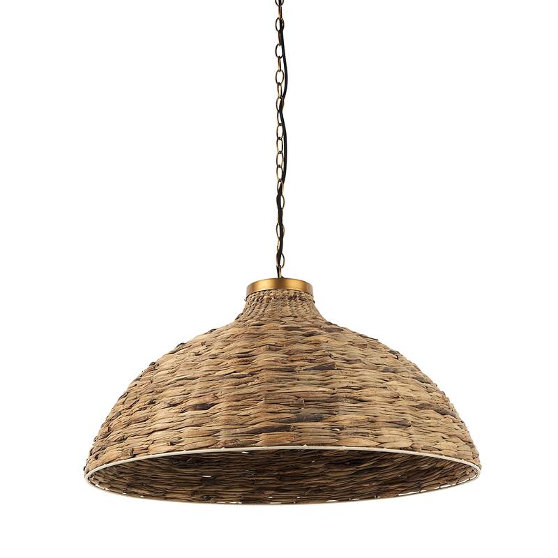 Campanile Medium Brown Wicker w/ Gold Frame 3 Bulb Domed Chandelier - Brown