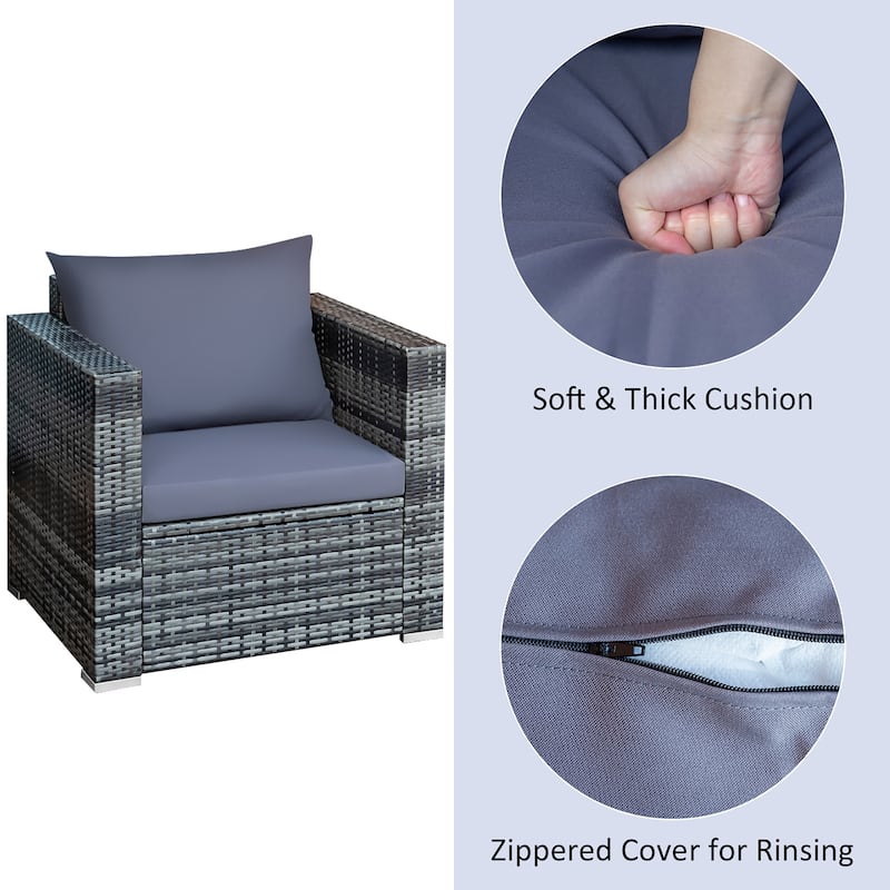Costway 3 PCS Patio Rattan Furniture Bistro Set Cushioned Sofa Chair - See Details