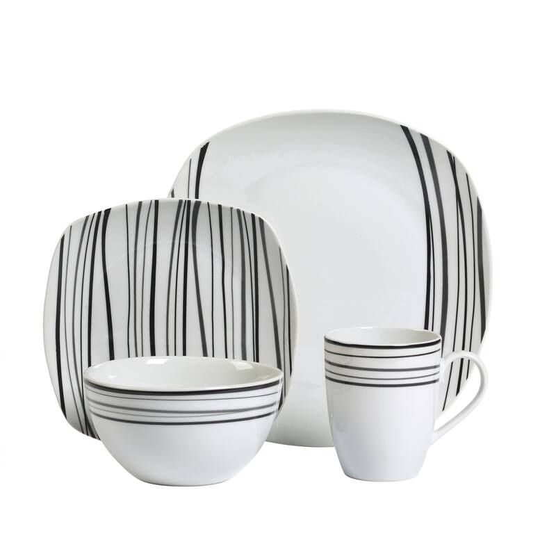 Justin 16pc Soft Square Porcelain Dinnerware Set