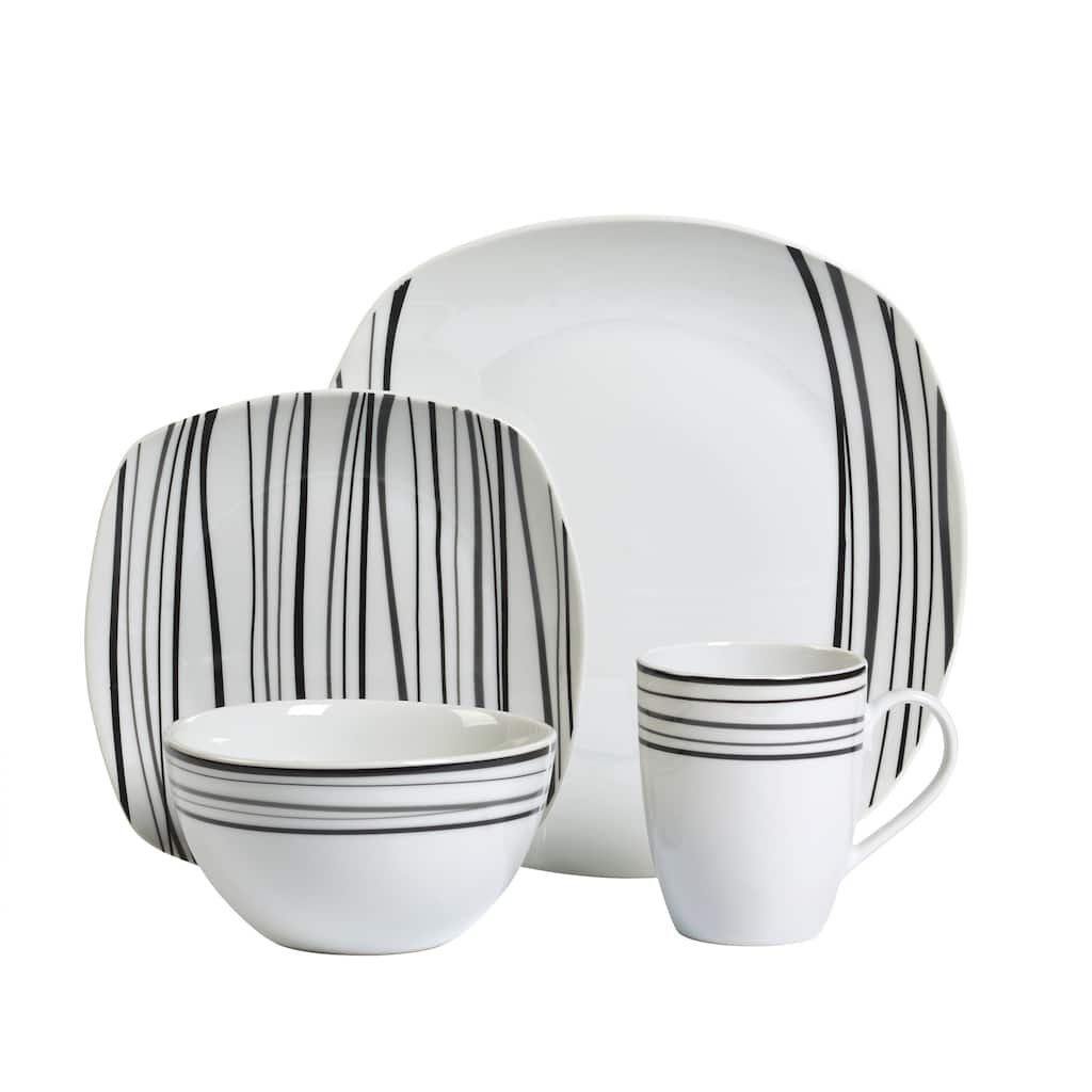 Justin 16pc Soft Square Porcelain Dinnerware Set