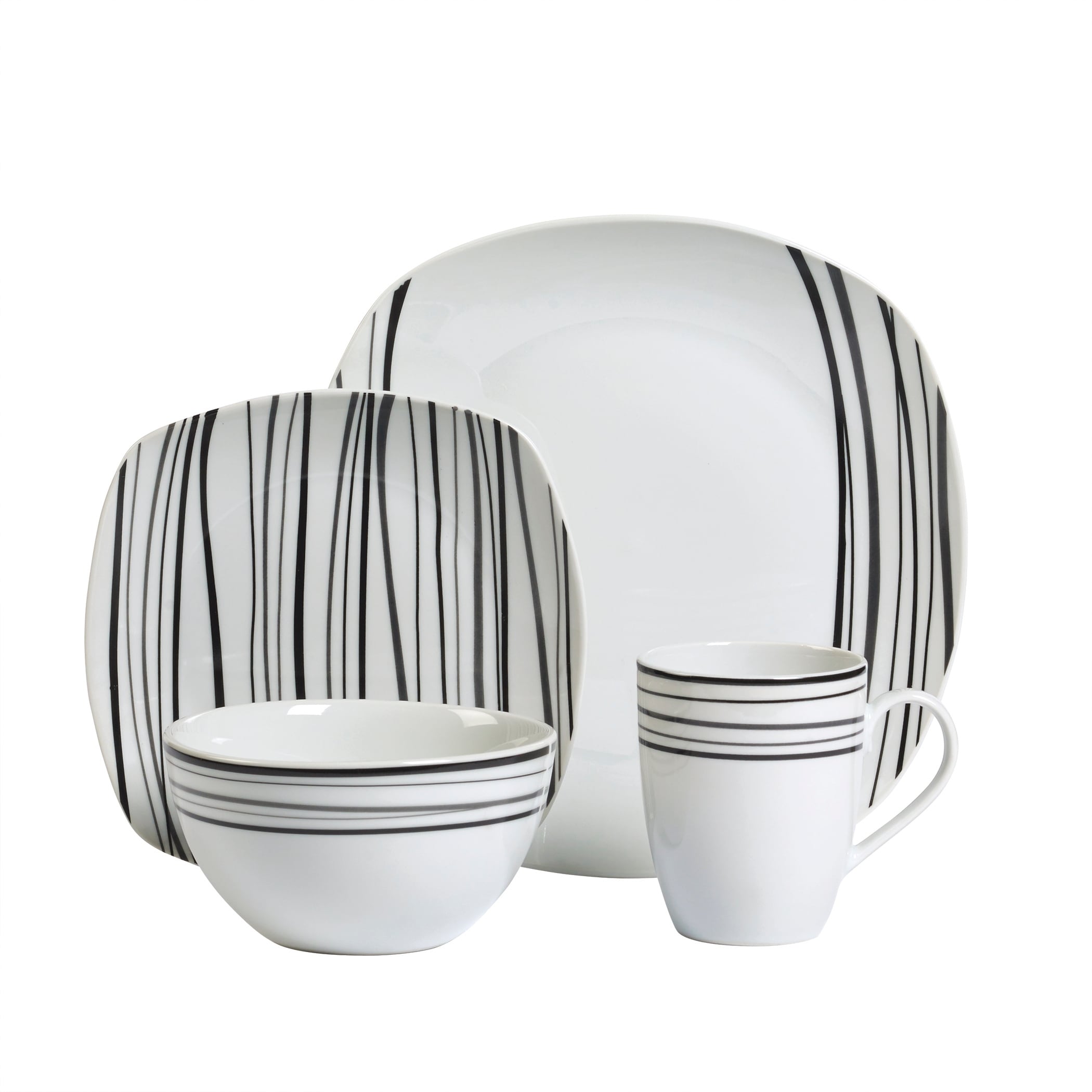 Justin 16pc Soft Square Porcelain Dinnerware Set