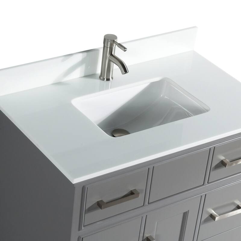 Vanity Art 36" Single Sink Bathroom Vanity Set with Engineered Marble Top and Free Mirror