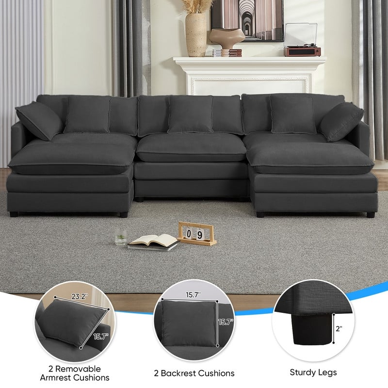 Mixoy 113''U-Shaped Modular Sectional Sofa, 5-Seat Cloud Couch with 2 Ottomans,Modern Chenille Sleeper Sofa,Deep Seat Couches