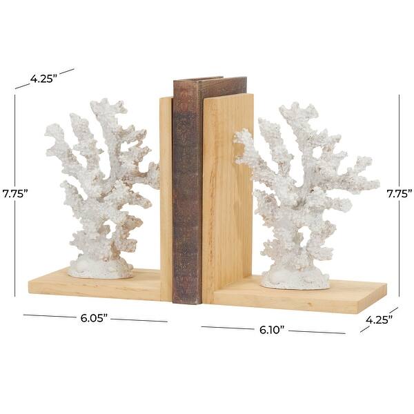 White Resin Textured Coral Decorative Bookends with Brown L-Shaped Stands (Set of 2)