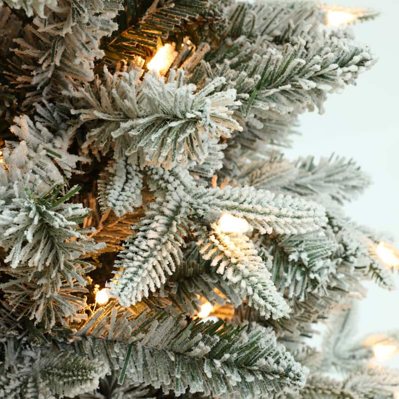 5Ft Pre-Lit Full Artificial Flocked Christmas Tree - 60" H x 33.9" W x 33.9" D