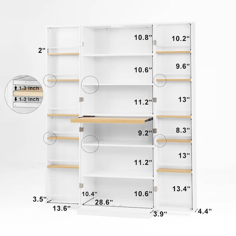 Freestanding Kitchen Pantry Cabinet with Adjustable Shelves, Food Storage Cupboard with 10 Door Shelves, Pull Out Organizers