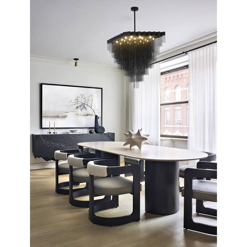 Transitional 20-Light Satin Black Chandelier With Hanging Aluminum Chains