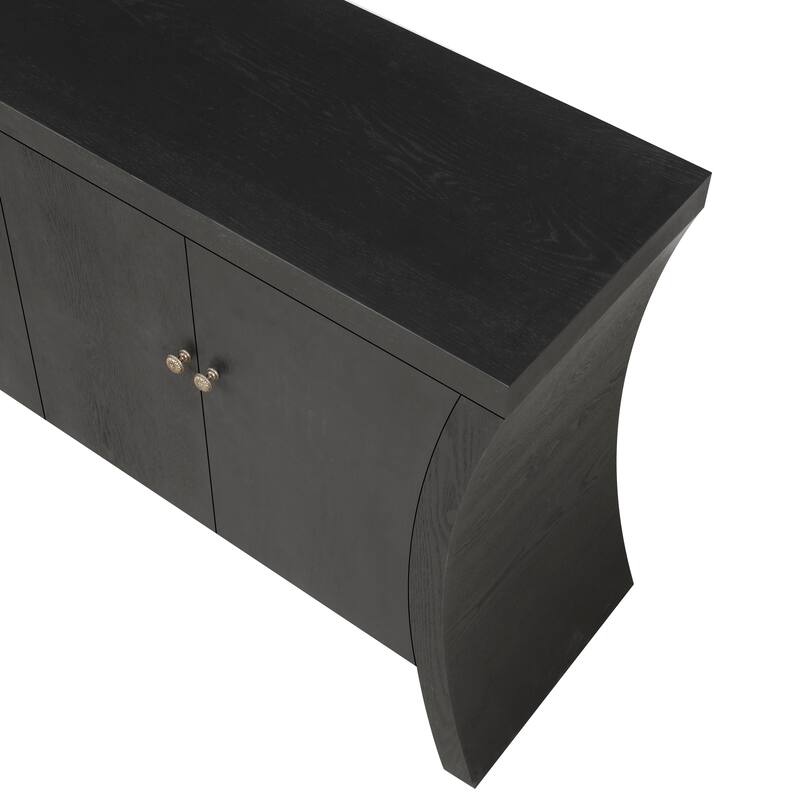 4 Door Sideboard Cabinet with Wooden Arc Legs, Kitchen Buffet Cabinet with Bronze Clasps, Storage Cabinet with Shelves
