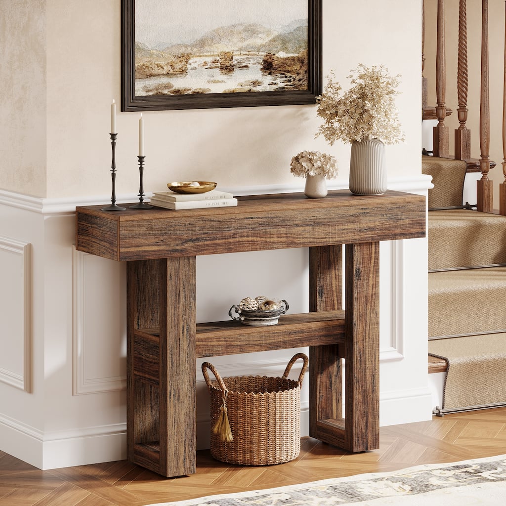 41.34'' Farmhouse Entryway Sofa Console Table with Storage Shelves