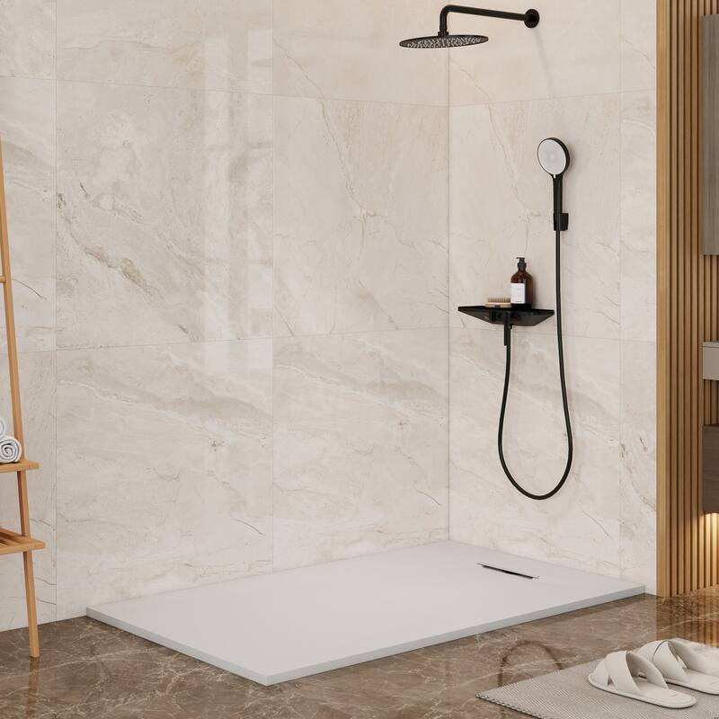 SMC Alcove Shower Pan Base with Reversible Drain, Low Profile, Wheelchair Access, Slip-Resistant, cUPC Certified