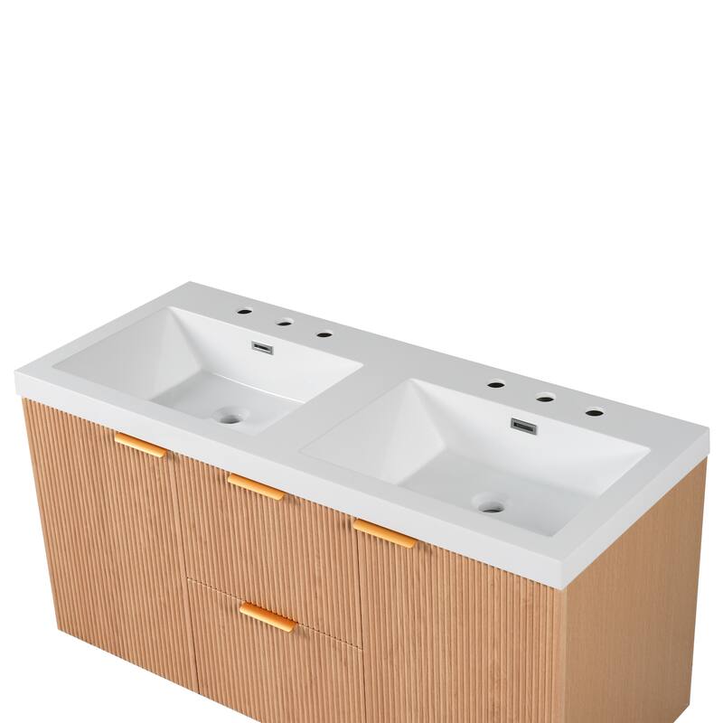 GDFStudio - Mercer Transitional Wall Mounted Bathroom Vanity Cabinet with Double SMC Sink, Soft Close Doors & Drawers