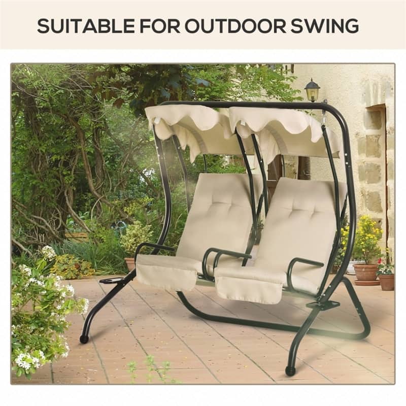 Beige Outdoor Porch Swing Cushions Two Piece Patio Seat and Back Cushions for Bench Chairs and Swings
