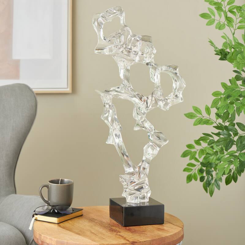 Clear Resin Abstract Decorative Sculpture with Black Square Base - Clear
