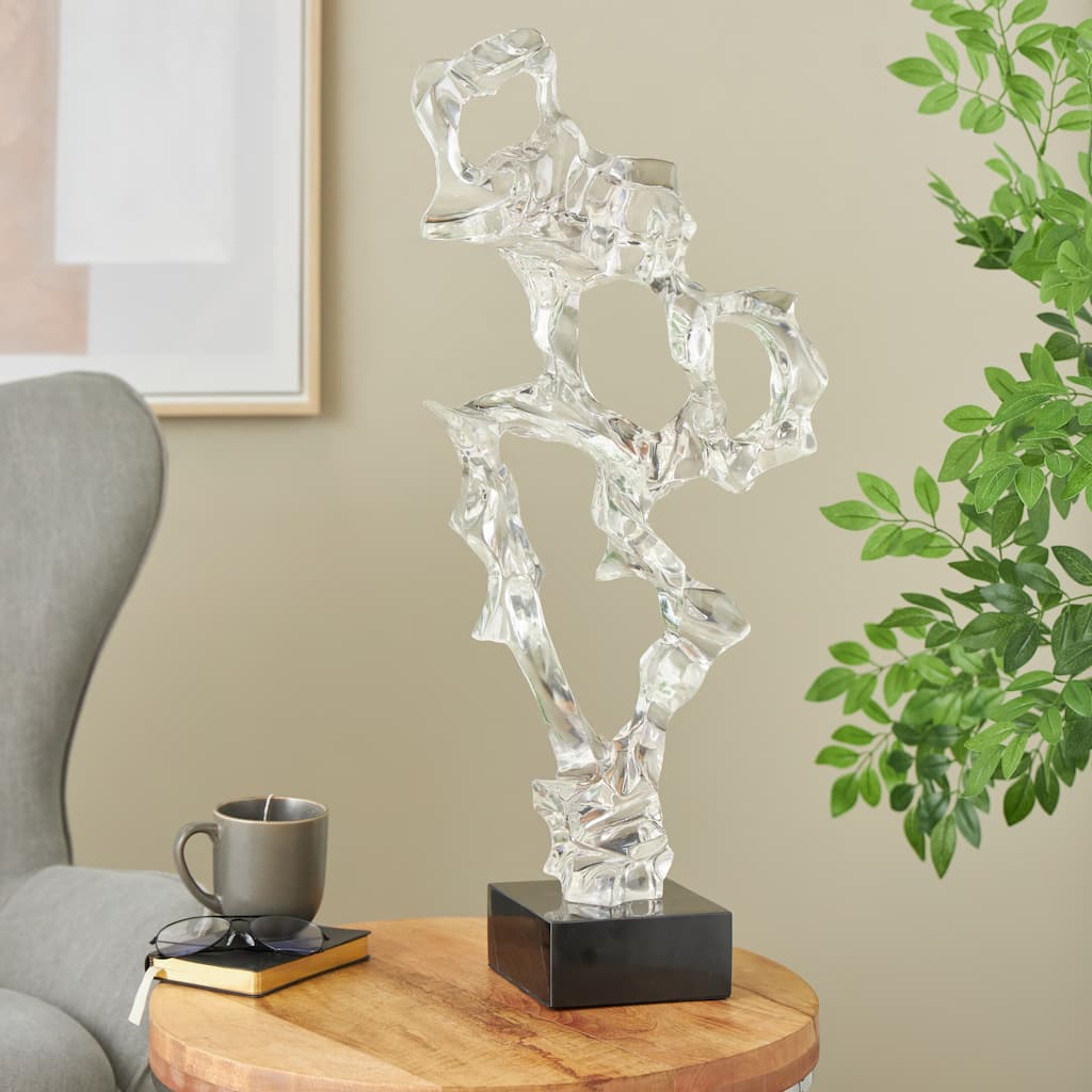 Clear Resin Abstract Decorative Sculpture with Black Square Base