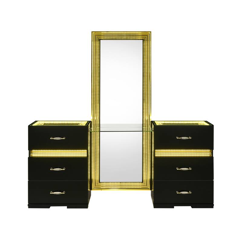 Furniture of America Saven Modern 2-Piece 6-Drawer Vanity Set with LED Light and Full-Length Mirror