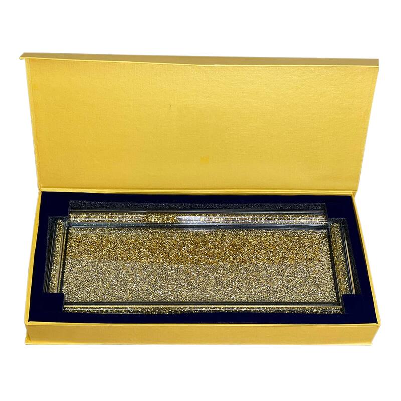 Ambrose Exquisite Small Glass Tray in Gift Box - 15.5 In. L x  6.5 In. W x 1.5 In. H - Gold