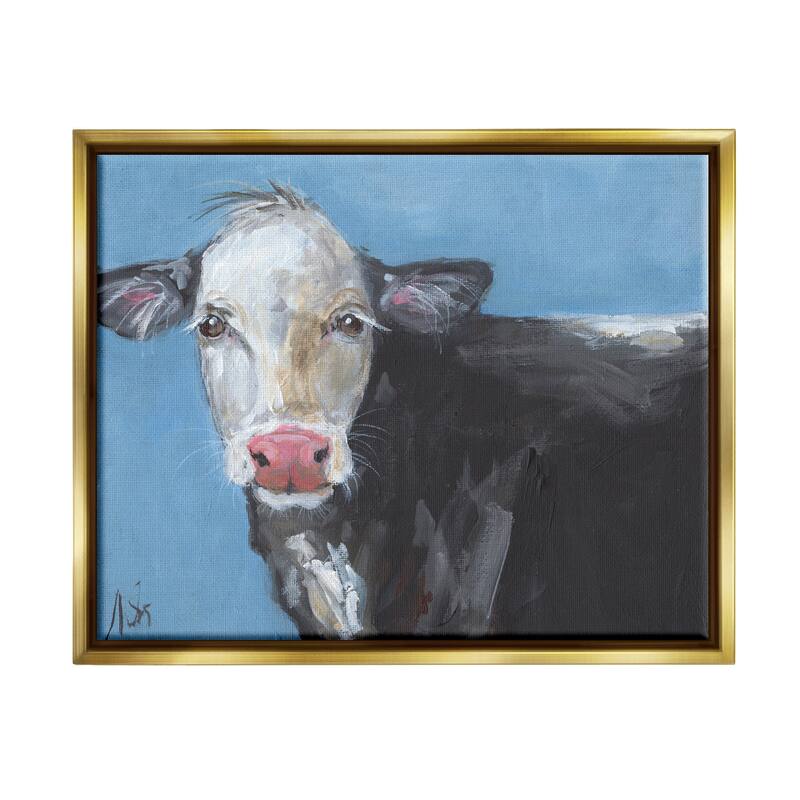 Stupell Farmhouse Dairy Cow Blue Painting Framed Floater Canvas Wall Art by Molly Susan Strong