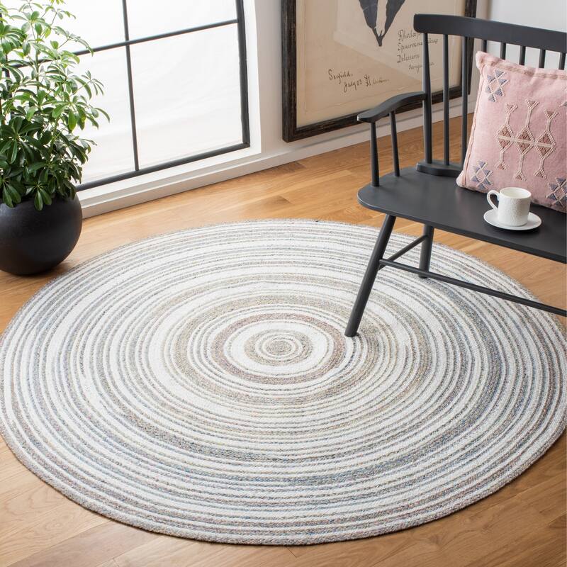 SAFAVIEH Handmade Cape Cod Shantelle Farmhouse Polyester Rug - 7' Round - Ivory/Pink