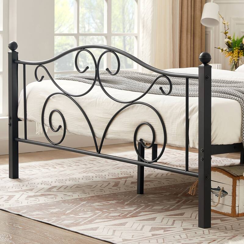 Metal Platform Bed Frame Graceful Scroll Black Iron Bed Frame No Box Spring Needed Platform Bed Frame