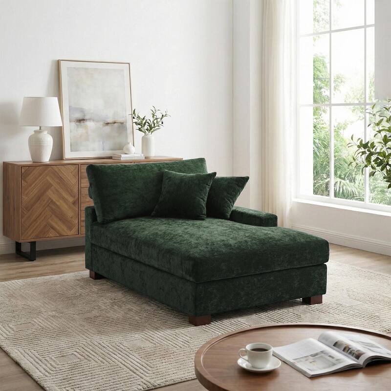 40.8"W Modern Chenille Upholstered Chaise Lounge with Pillow