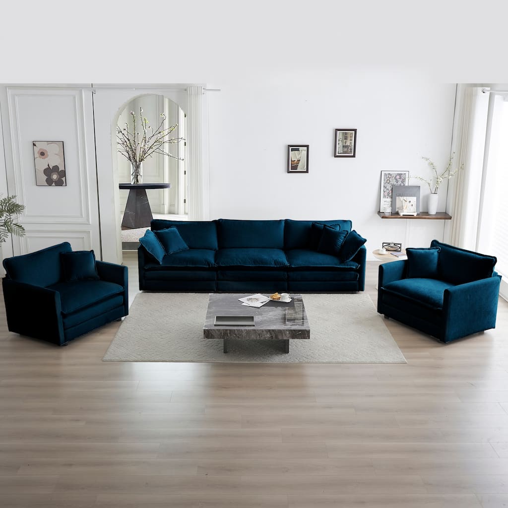 GDFStudio - Davinia Chenille 3 Seats Sofa with 2 Accent Chairs Set