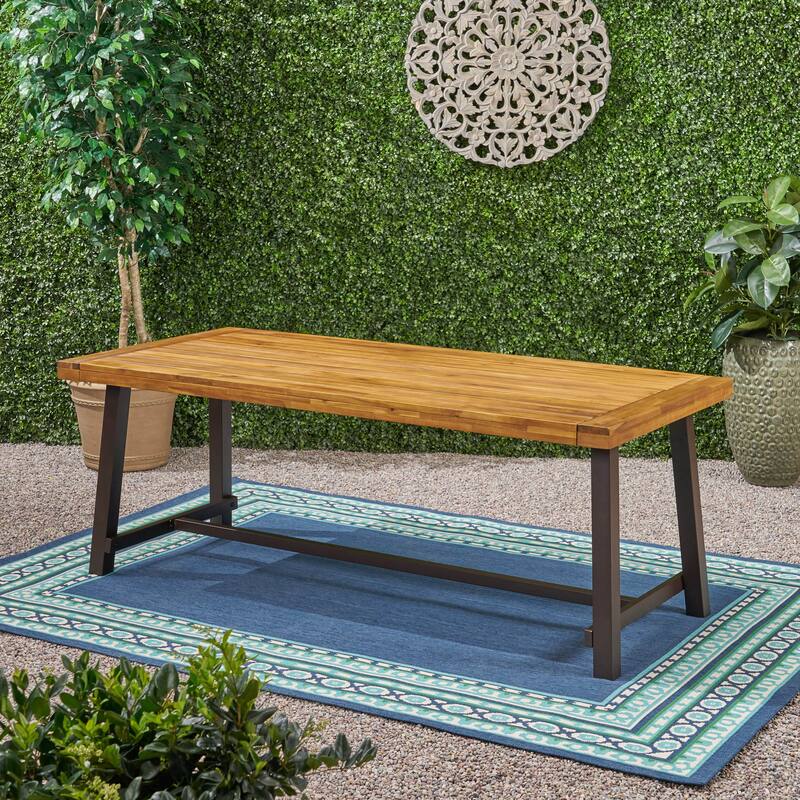 Teak Outdoor Dining Table for 8 Metal Frame Large Rectangular Patio
