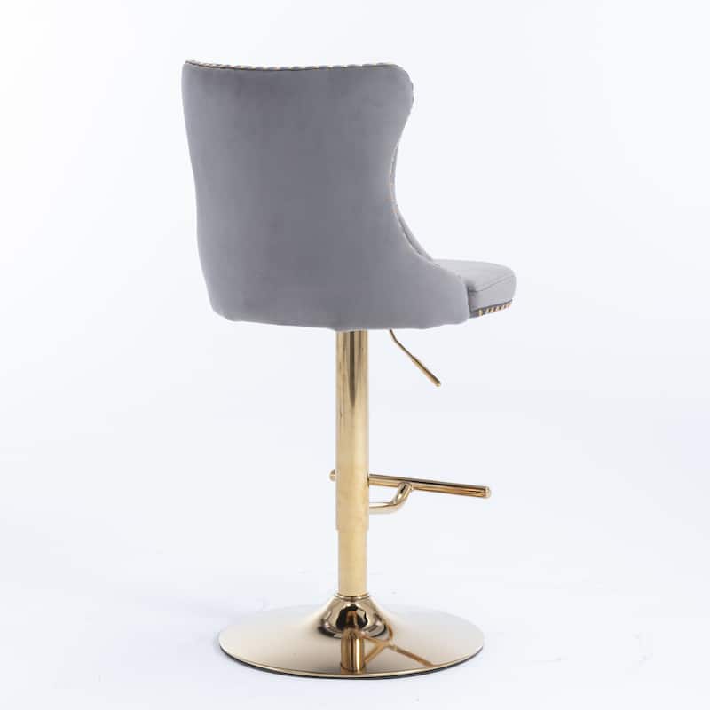 Golden Swivel Velvet Barstools Adjusatble Seat Height from 25-33 Inch,Upholstered Bar Stools with Backs Set of 2