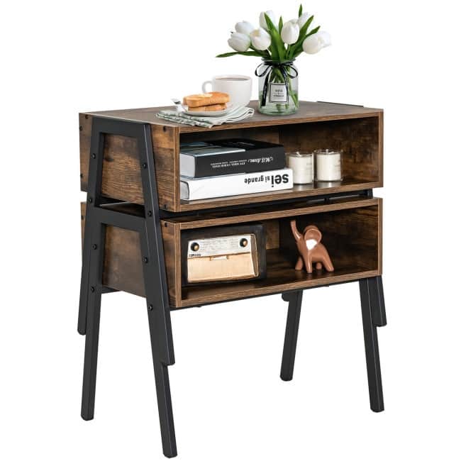 2 Pieces Stackable Night Stand Bedside End Table Set - 21" x 14" x 18" (L x W x H)