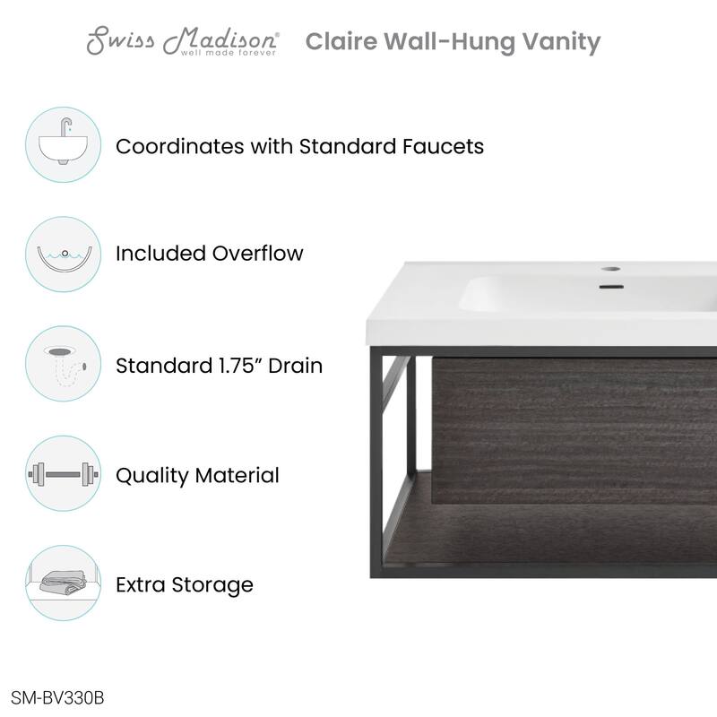 Swiss Madison SM-BV330 Claire 19" Wall Mounted Single Basin Vanity Set