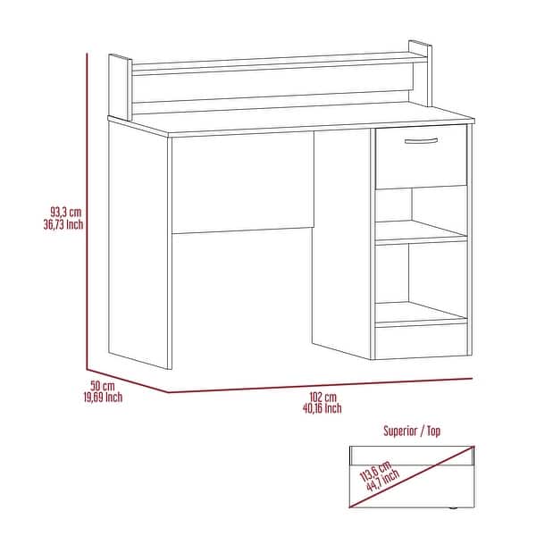 dimension image slide 2 of 3, Stylish 40-Inch Computer Desk with Drawer, Open Storage, and Hutch Design
