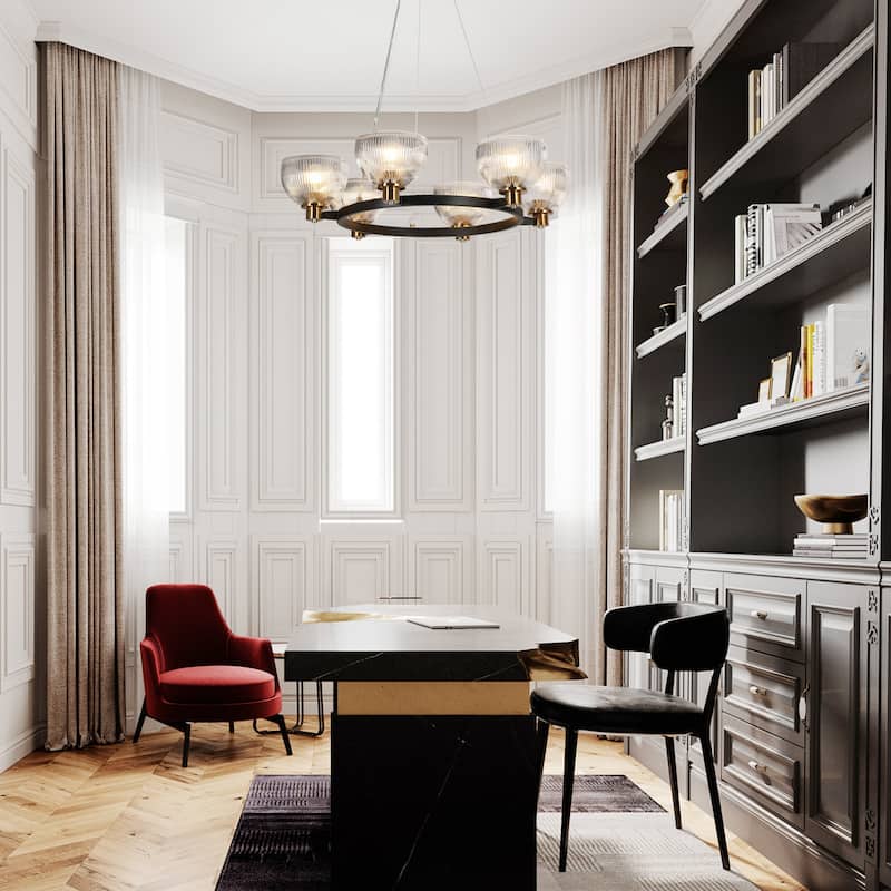 Ourin Modern 6-Light Wagon Wheel Chandelier for Dining Room Bedroom - Brass Black - D30.9"xH6.5"