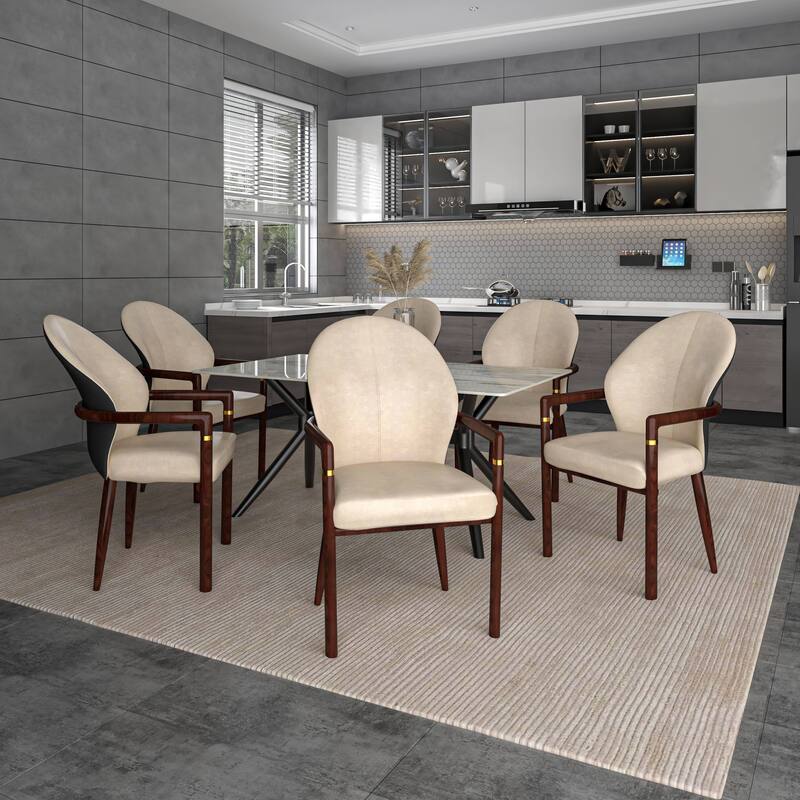 LeisureMod Set of 2 Modern Leather/Velvet Dining Chair - Elegant Armchair with Gold Accents for Home Office & Kitchen
