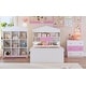 preview thumbnail 12 of 28, House-Shaped Twin Bed with Headboard Shelf & Storage Drawers, Wooden Frame, Pink