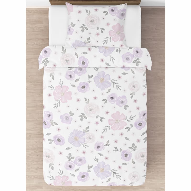 Sweet Jojo Designs Lavender Purple Pink Grey White Shabby Chic Watercolor Floral Collection Girl 2-piece Twin-size Comforter Set