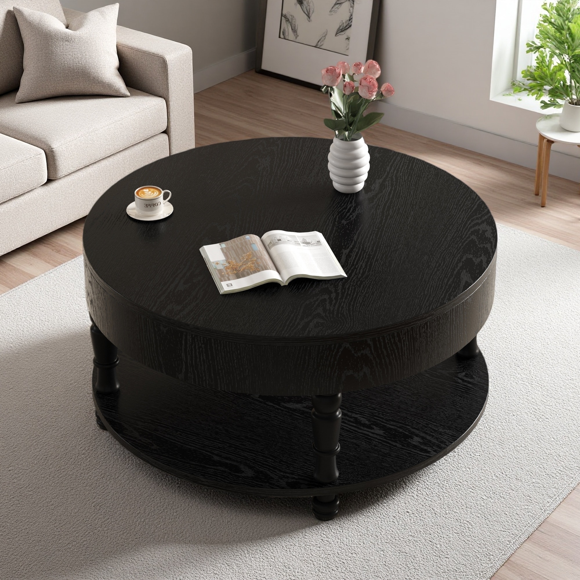 31.5" Modern Round Coffee Table with Hidden Storage